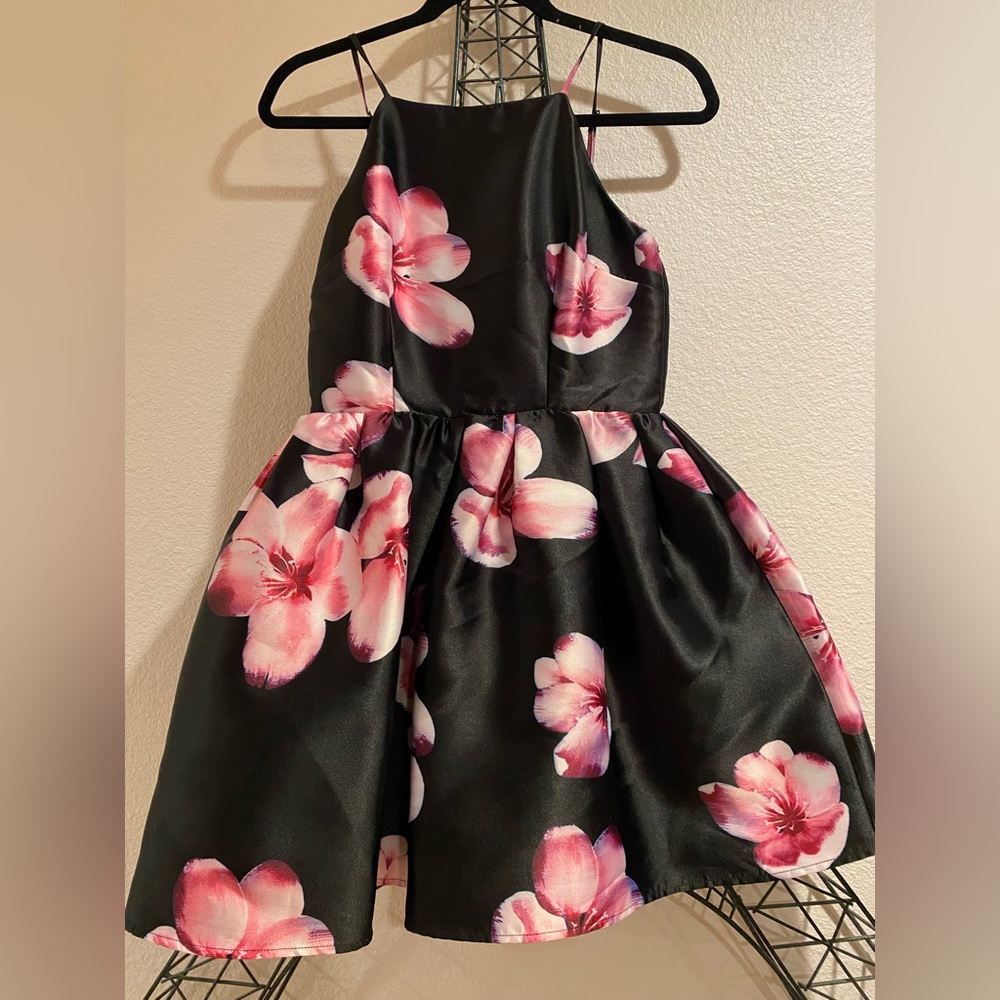Black floral mini dress
